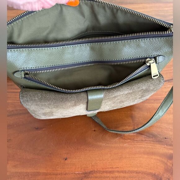 Fossil Kinley Green Leather Suede Crossbody Shoulder Bag Purse - Picture 3 of 16